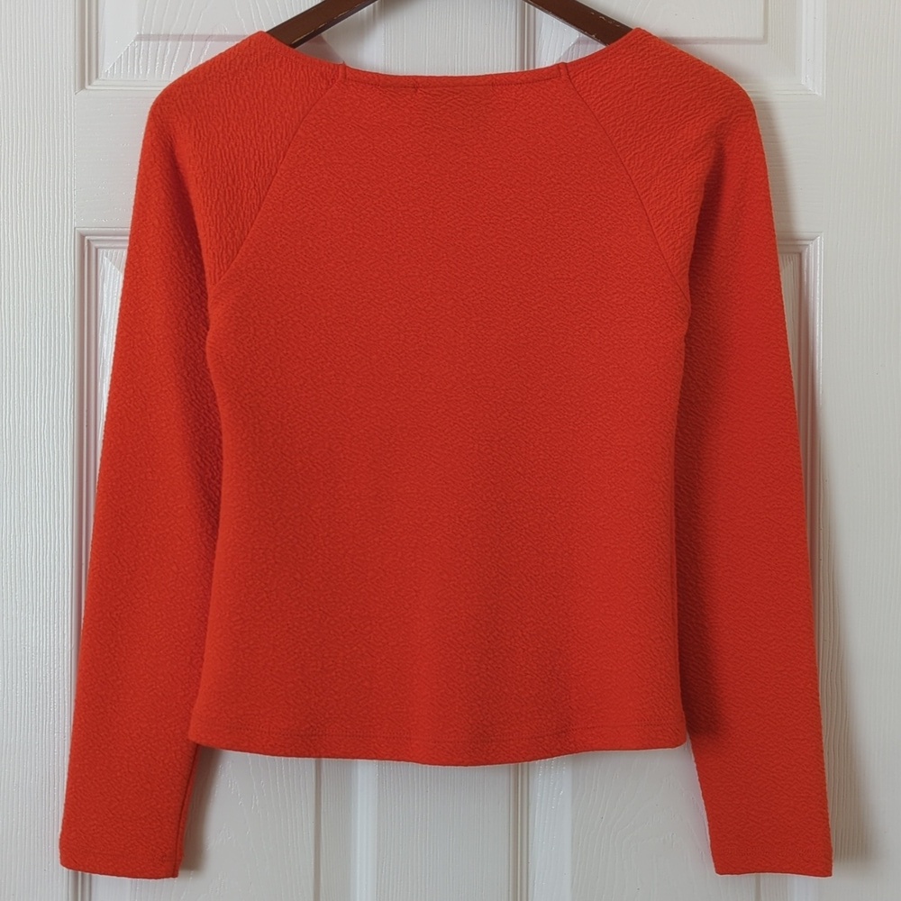 Maeve by Anthropologie Textured Ruched Bust Long Sleeve Cropped Blouse Orange S - Picture 8 of 9